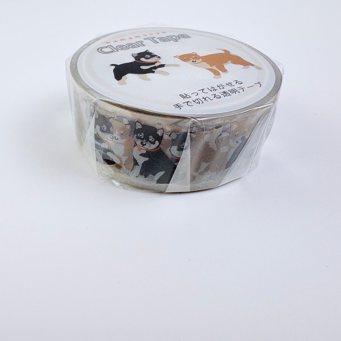 Průhledná dekorativní páska HAMAMONYO – Kuro Shiba & Shiba inu, 15 mm × 3 m