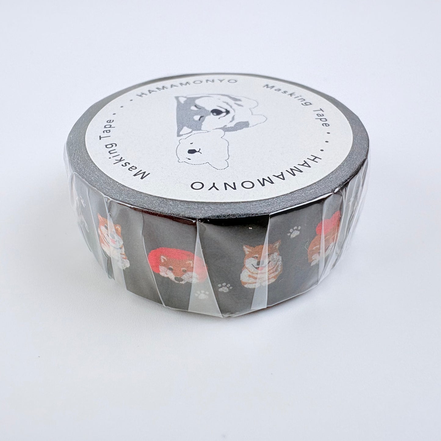Washi páska HAMAMONYO – Shiba na černém pozadí, 15 mm × 5 m