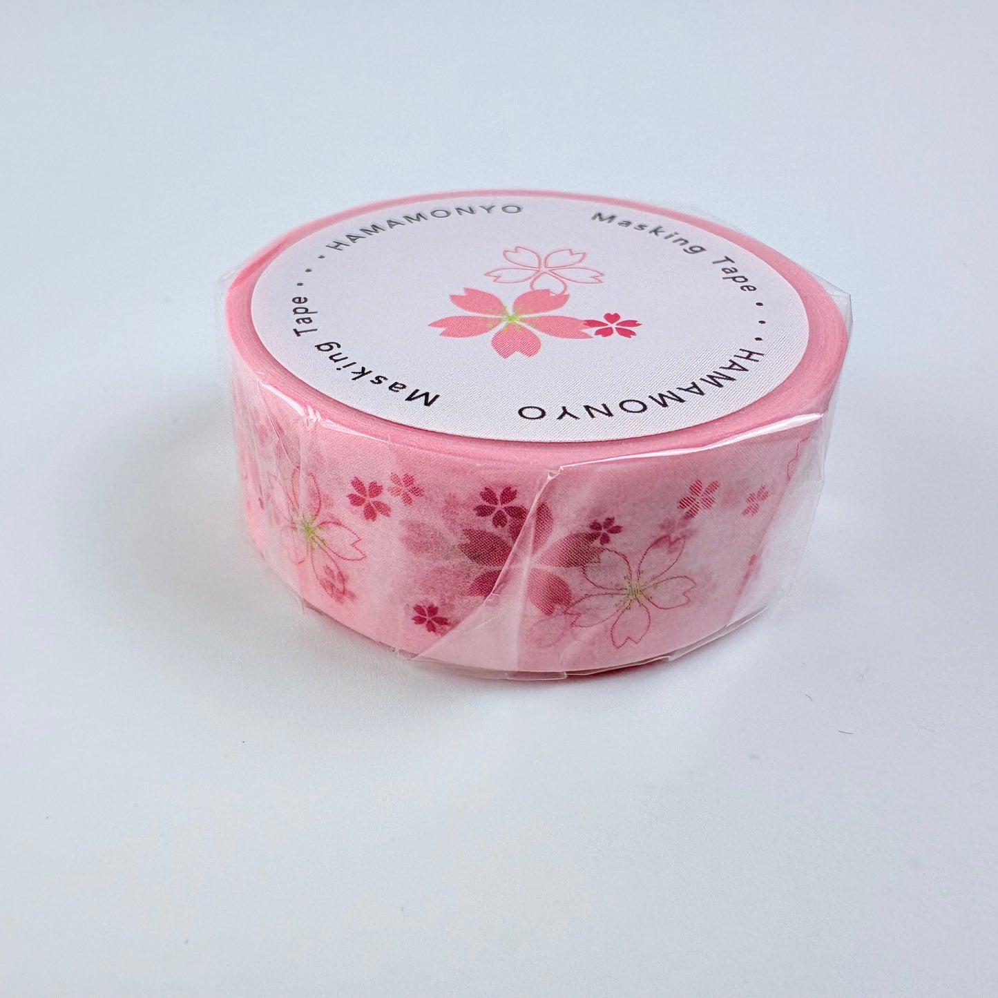 Washi páska HAMAMONYO – Sakura na růžovém podkladu, 15 mm × 5 m