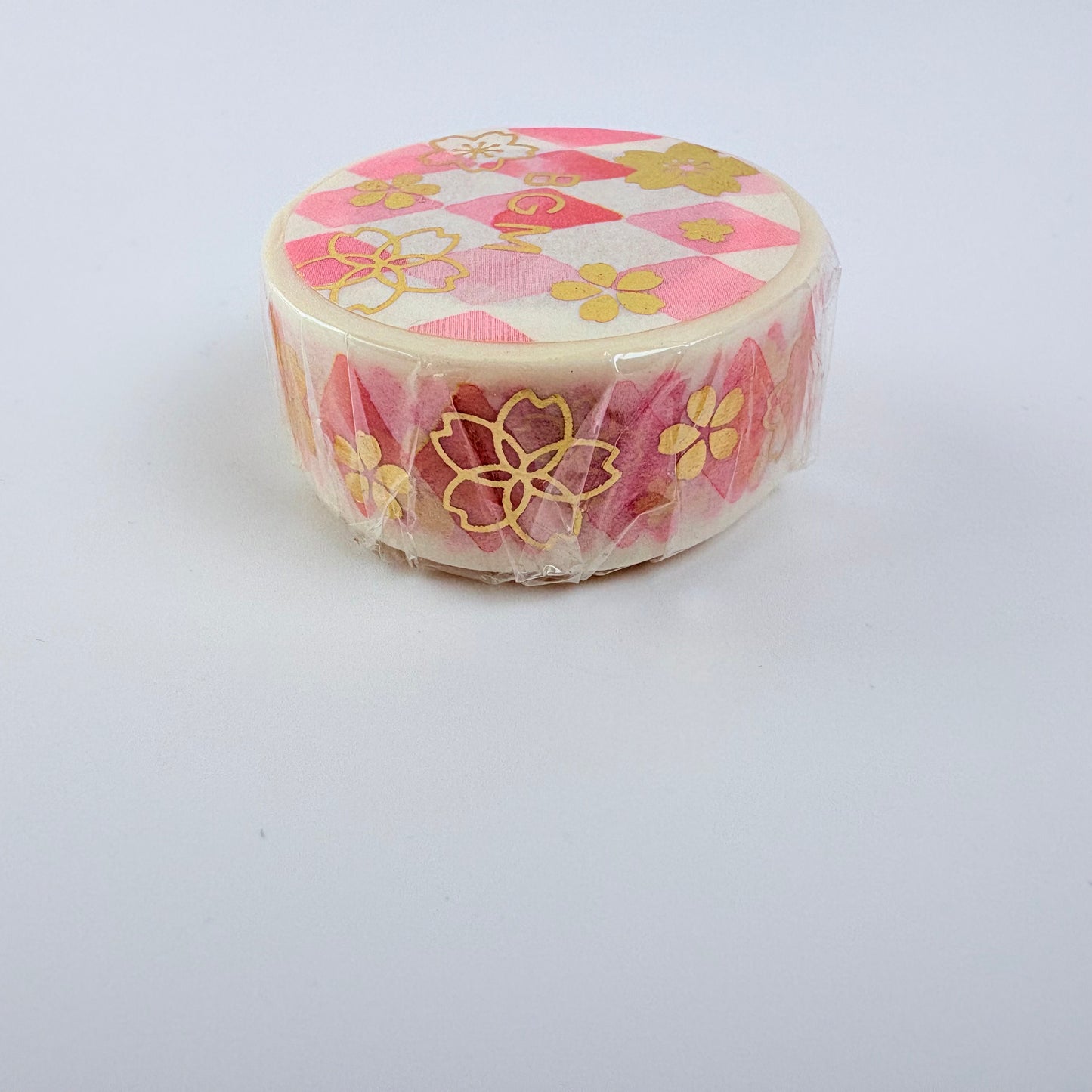Washi páska BGM – Sakura a růžové kosočtverce, 15 mm × 7 m