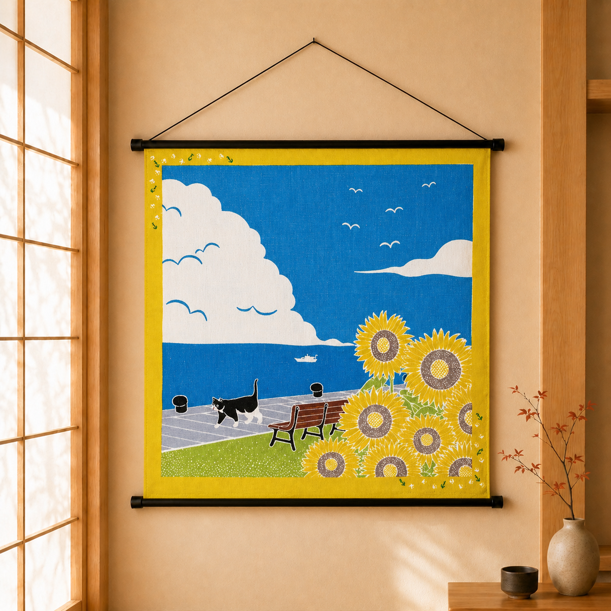 Furoshiki Kočka – srpen 50 × 50 cm / Made in Japan