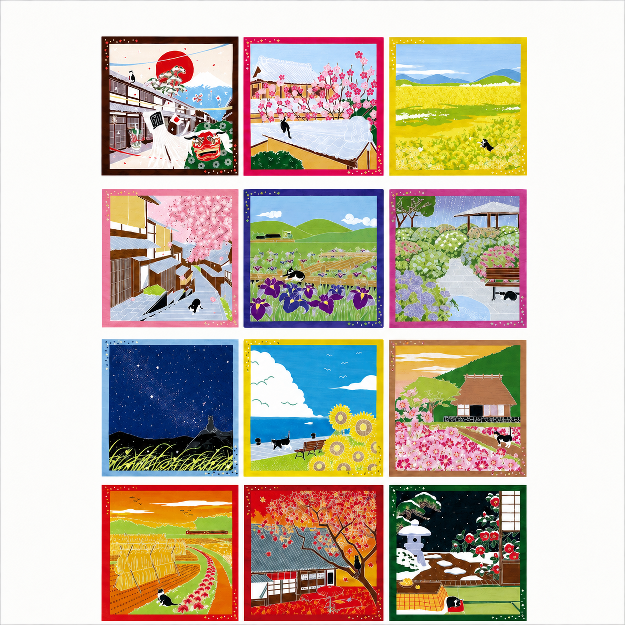 Furoshiki Kočka – červen 50 × 50 cm / Made in Japan