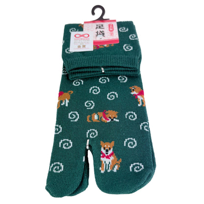 Tabi ponožky – Shiba Inu & spirály | 22–25 cm | Made in Japan