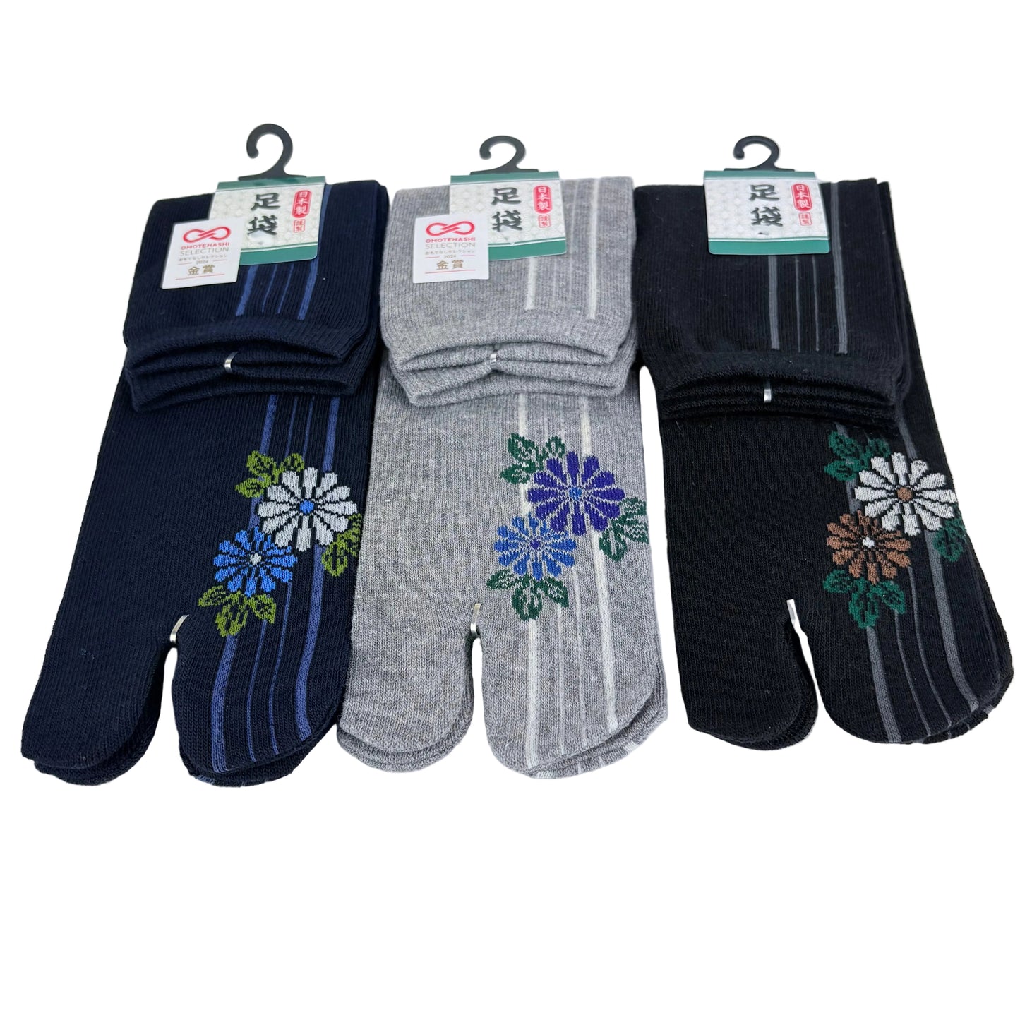 Tabi ponožky – Květinový motiv & pruhy | 3 barvy | Made in Japan