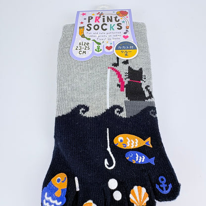Pětiprsté ponožky – Kočka & moře | 5 barev | Japonský design
