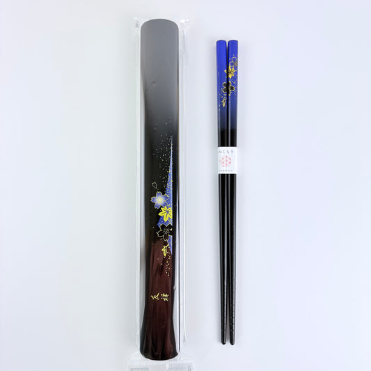 Japonské jídelní hůlky Sakura s pouzdrem Wagokoro modré | Made in Japan