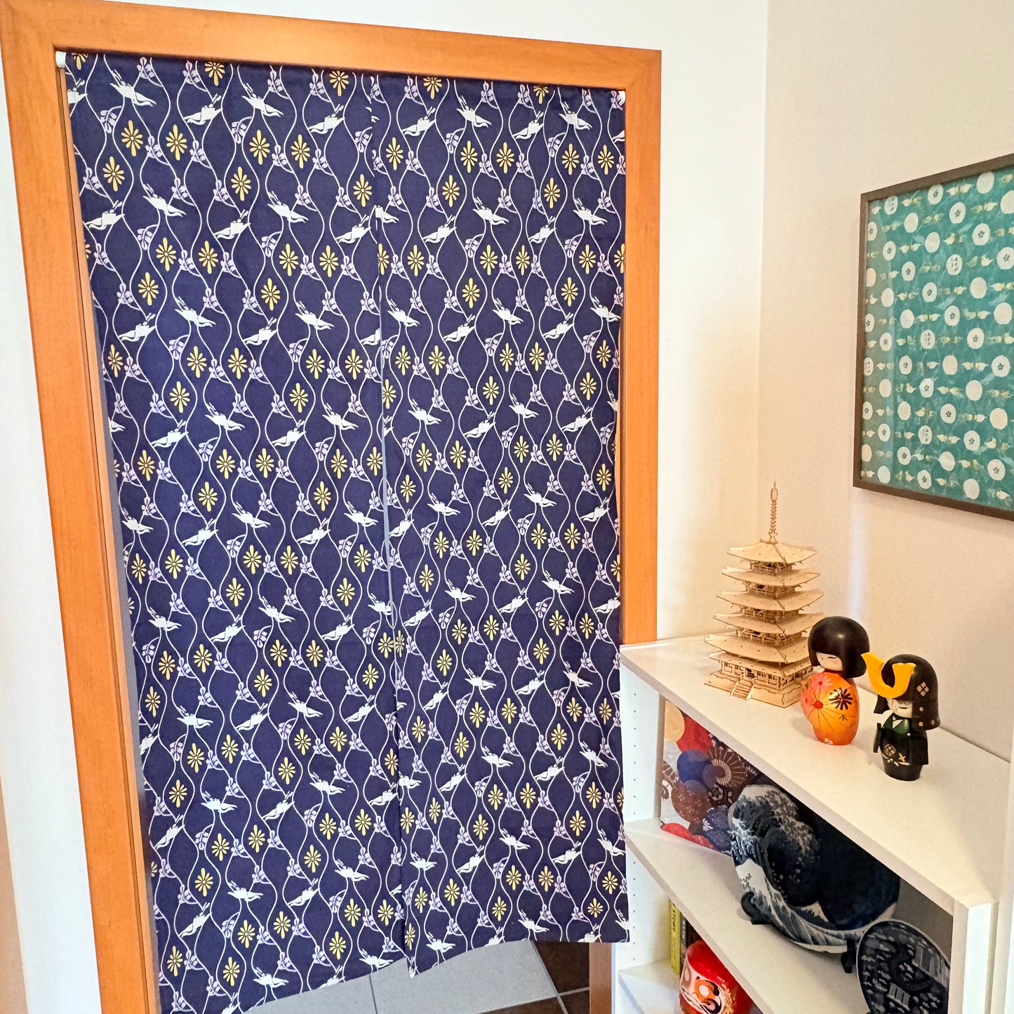 Noren závěs Jeřábi a květinový vzor 85 × 150 cm | Made in Japan