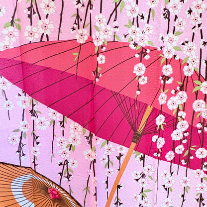 Noren závěs Deštníky a převislá sakura 85 × 150 cm | Made in Japan
