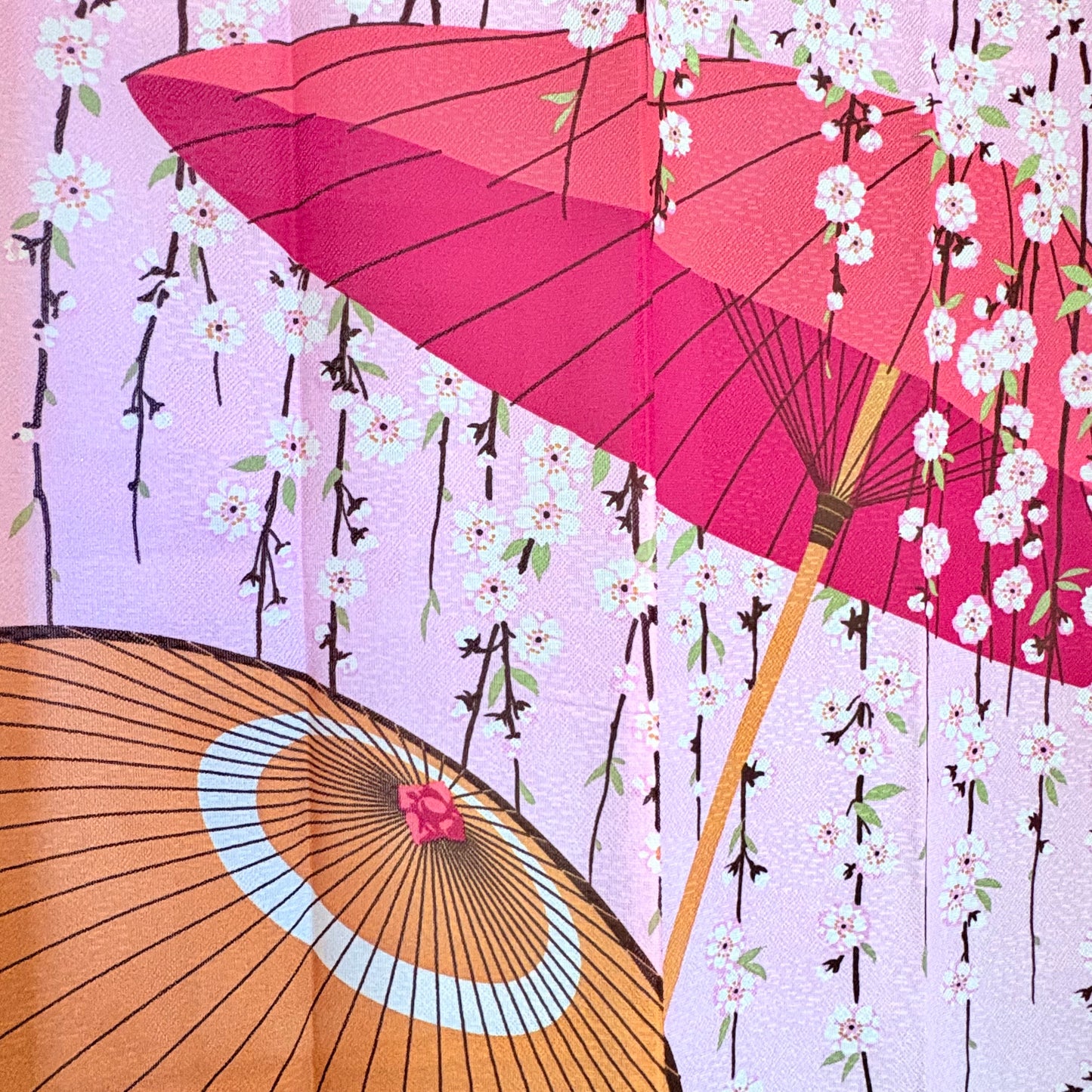 Noren závěs Deštníky a převislá sakura 85 × 150 cm | Made in Japan