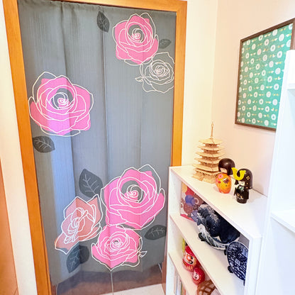Noren závěs Line Roses černý 85 × 170 cm | Made in Japan