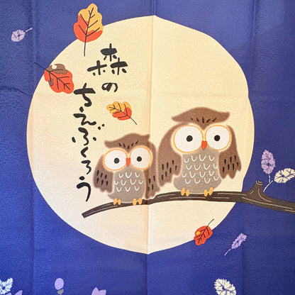 Noren závěs Moudré sovy modrý 85 × 90 cm | Made in Japan
