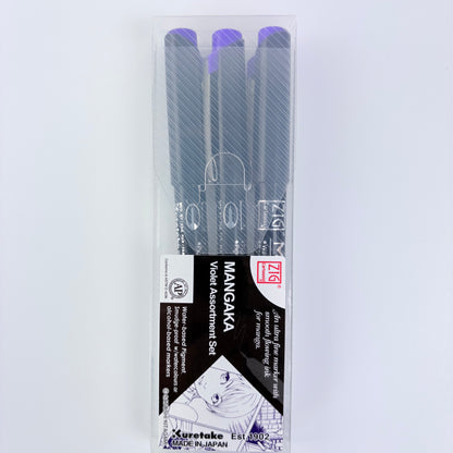 ZIG Mangaka Violet Assortment Set 3 ks | Kuretake | Made in Japan
