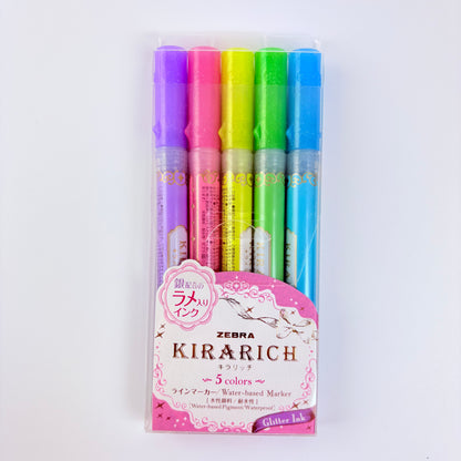 Zvýrazňovače ZEBRA Kirarich Glitter Ink 5 ks | Made in Japan