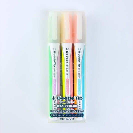 Zvýrazňovače KOKUYO Beetle Tip Dual Color Soft Color 3 ks | Made in Japan