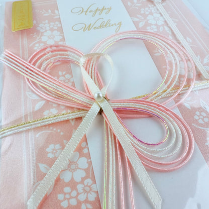 Japonská svatební obálka na peněžní dar Happy Wedding | perleťově růžová | 185 × 105 mm