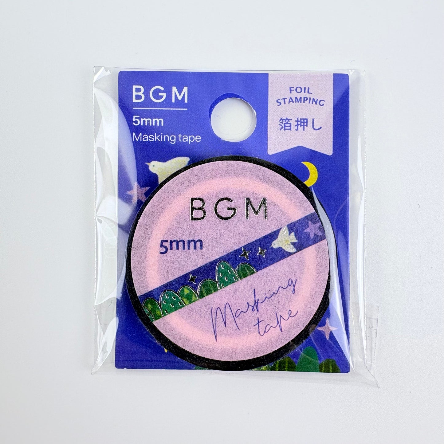 Washi páska BGM – Noční krajina s fóliovým zdobením, 5 mm × 5 m