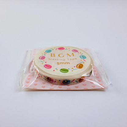 Washi páska BGM – Makronky s fóliovým zdobením, 5 mm × 5 m