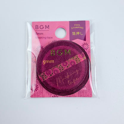 Washi páska BGM – Květinový ornament se zlatým fóliovým zdobením, 5 mm × 5 m