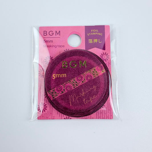 Washi páska BGM – Květinový ornament se zlatým fóliovým zdobením, 5 mm × 5 m