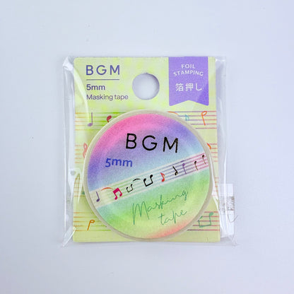 Washi páska BGM – Noty s fóliovým zdobením, 5 mm × 5 m