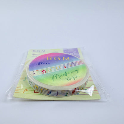 Washi páska BGM – Noty s fóliovým zdobením, 5 mm × 5 m