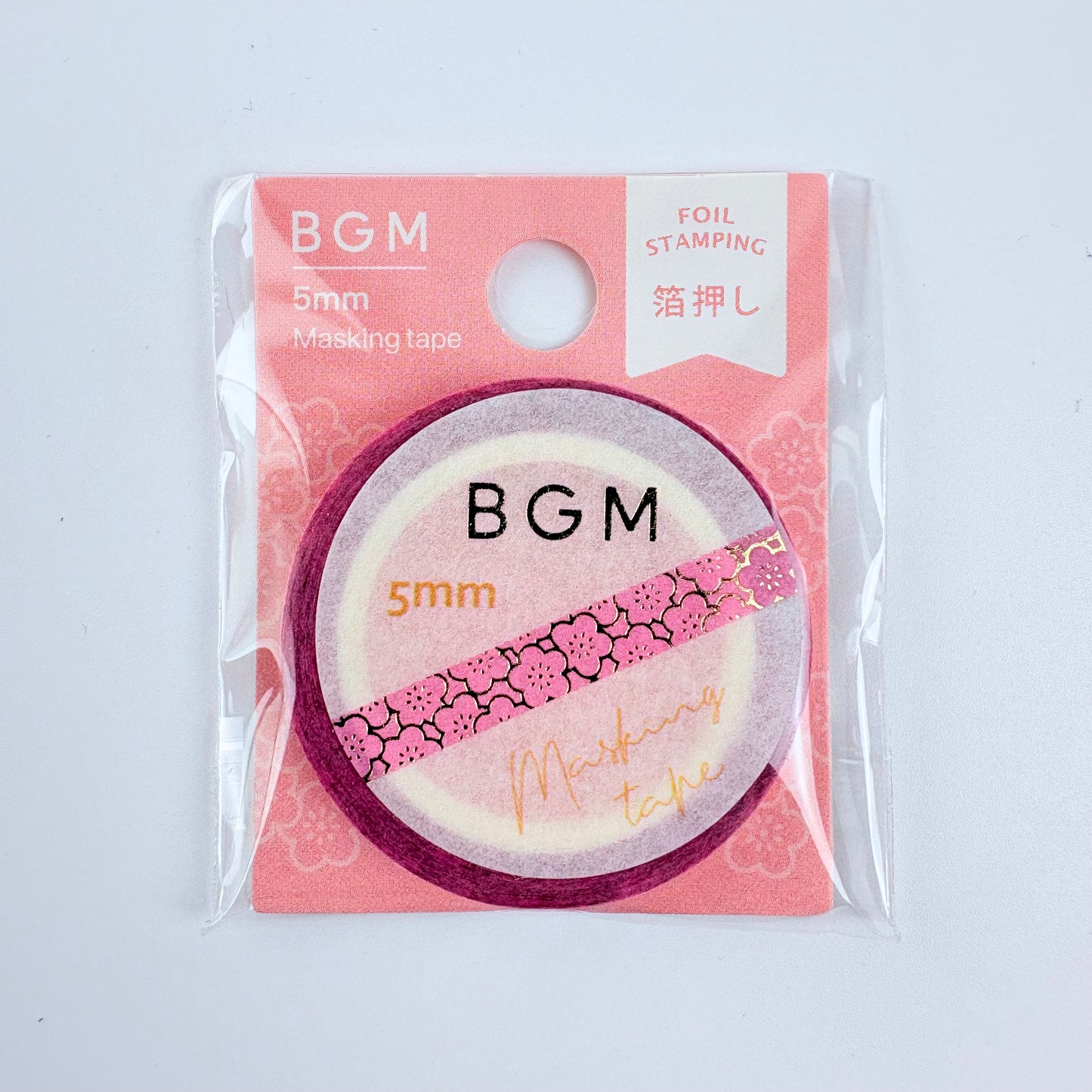 Washi páska BGM – Květy sakury se zlatým fóliovým zdobením, 5 mm × 5 m