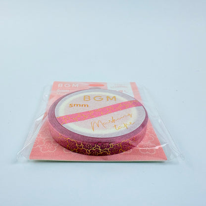 Washi páska BGM – Květy sakury se zlatým fóliovým zdobením, 5 mm × 5 m