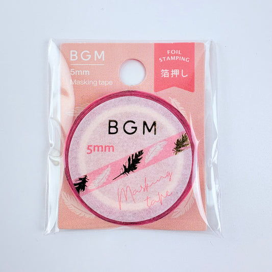 Washi páska BGM – Peříčka se zlatým fóliovým zdobením, 5 mm × 5 m