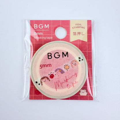 Washi páska BGM – Ježci a jablíčko s fóliovým zdobením, 5 mm × 5 m
