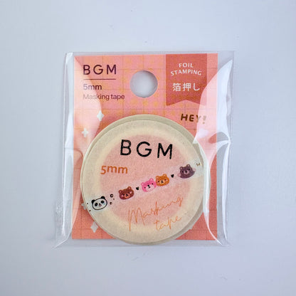 Washi páska BGM – Panda a medvídci s fóliovým zdobením, 5 mm × 5 m