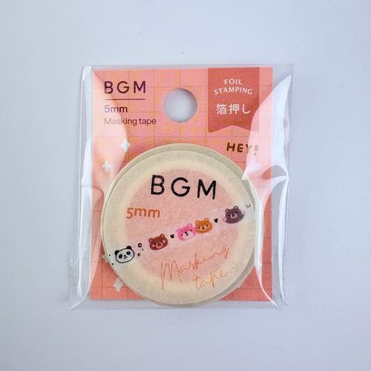 Washi páska BGM – Panda a medvídci s fóliovým zdobením, 5 mm × 5 m