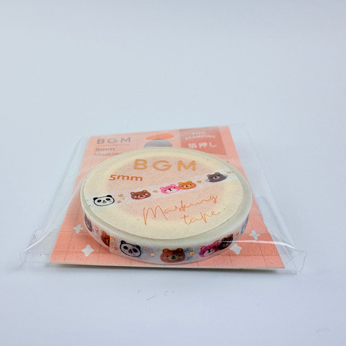 Washi páska BGM – Panda a medvídci s fóliovým zdobením, 5 mm × 5 m