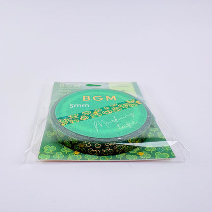 Washi páska BGM – Zlaté čtyřlístky, 5 mm × 5 m