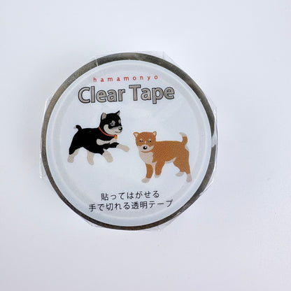 Průhledná dekorativní páska HAMAMONYO – Kuro Shiba & Shiba inu, 15 mm × 3 m