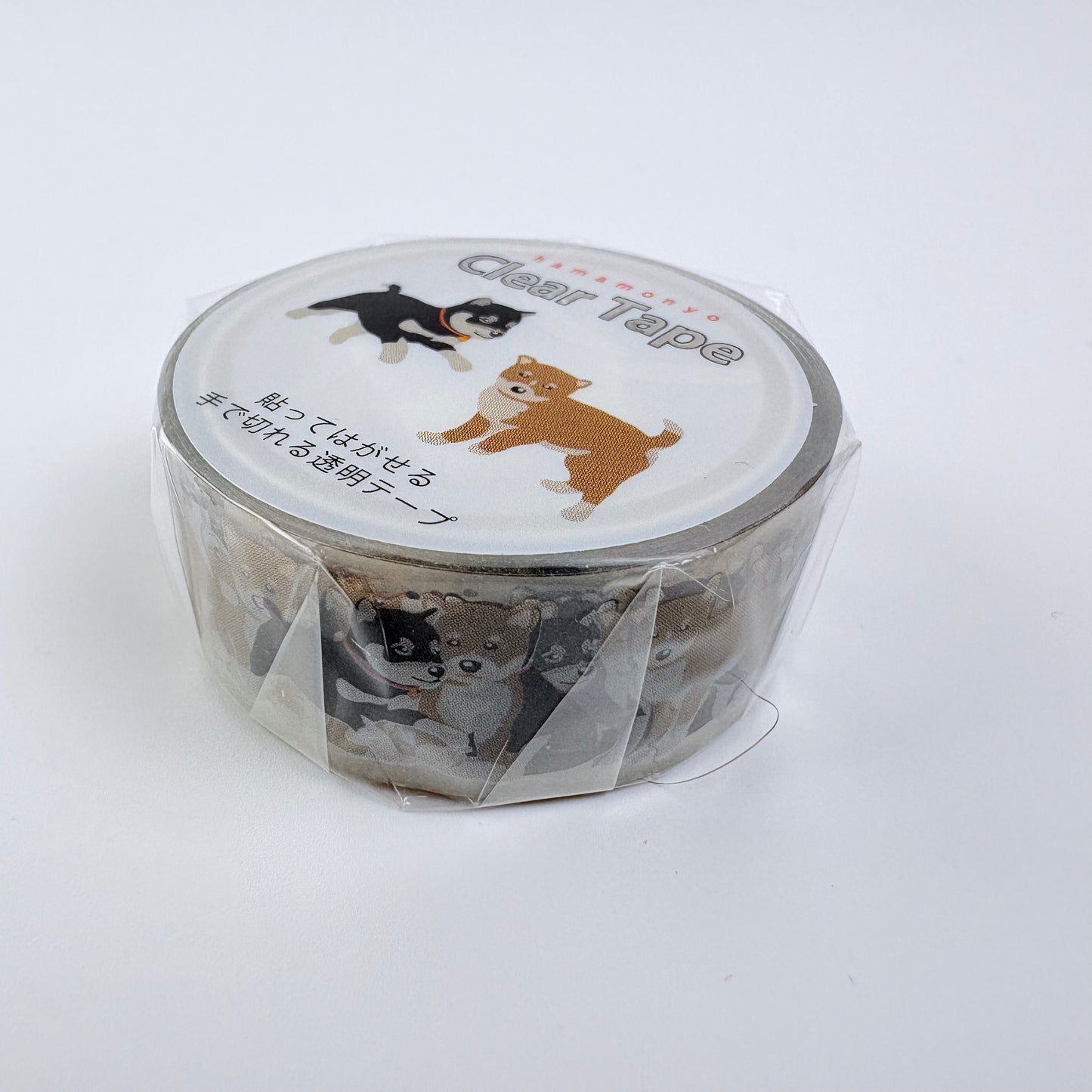 Průhledná dekorativní páska HAMAMONYO – Kuro Shiba & Shiba inu, 15 mm × 3 m