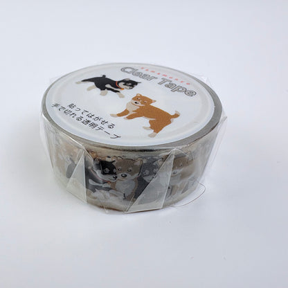 Průhledná dekorativní páska HAMAMONYO – Kuro Shiba & Shiba inu, 15 mm × 3 m