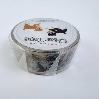 Průhledná dekorativní páska HAMAMONYO – Kuro Shiba & Shiba inu, 15 mm × 3 m