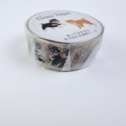 Průhledná dekorativní páska HAMAMONYO – Kuro Shiba & Shiba inu, 15 mm × 3 m