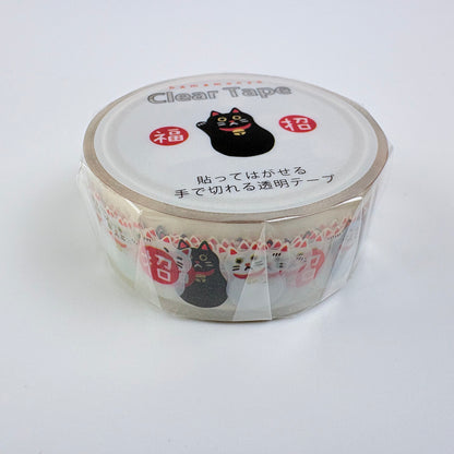 Průhledná dekorativní páska HAMAMONYO – Maneki neko pro štěstí, 15 mm × 3 m