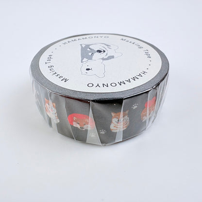 Washi páska HAMAMONYO – Shiba na černém pozadí, 15 mm × 5 m