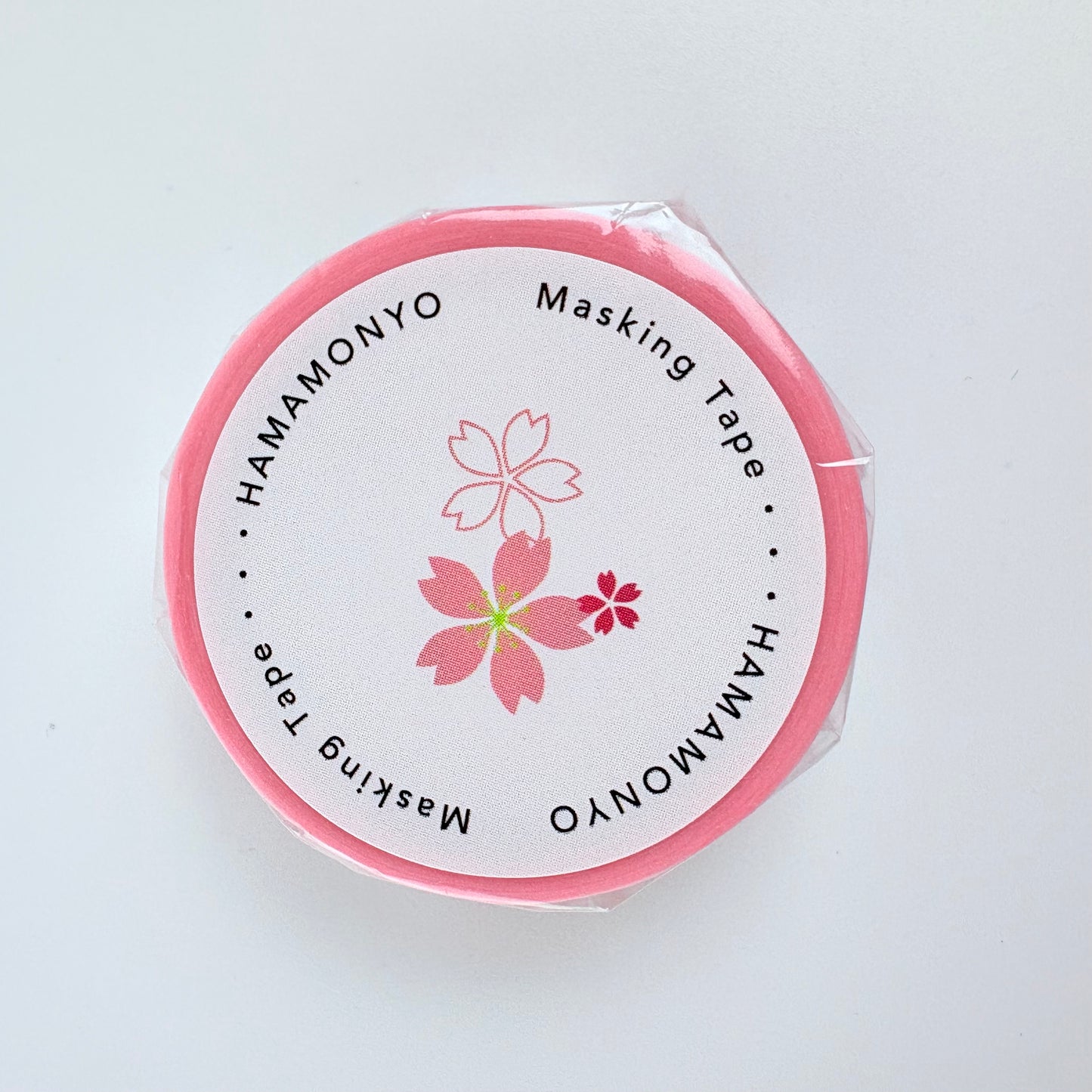 Washi páska HAMAMONYO – Sakura na růžovém podkladu, 15 mm × 5 m