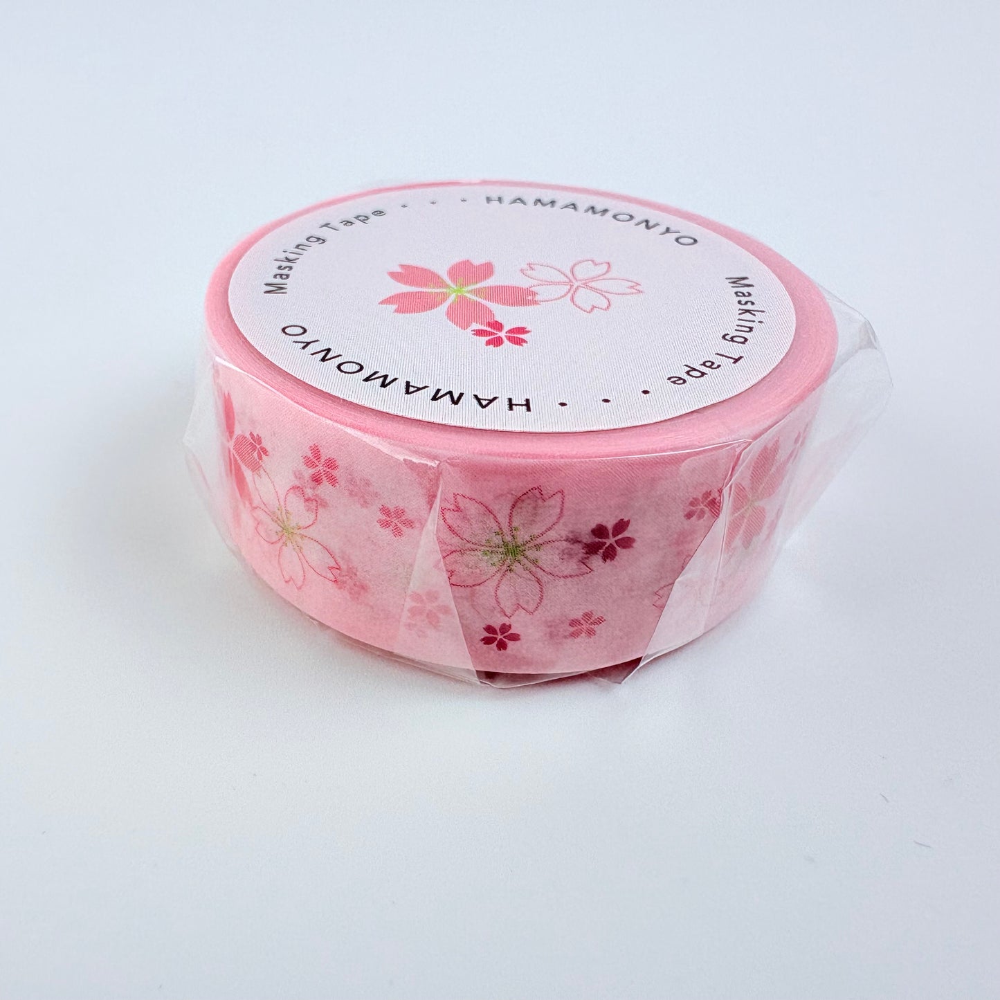 Washi páska HAMAMONYO – Sakura na růžovém podkladu, 15 mm × 5 m