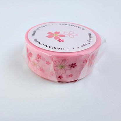 Washi páska HAMAMONYO – Sakura na růžovém podkladu, 15 mm × 5 m