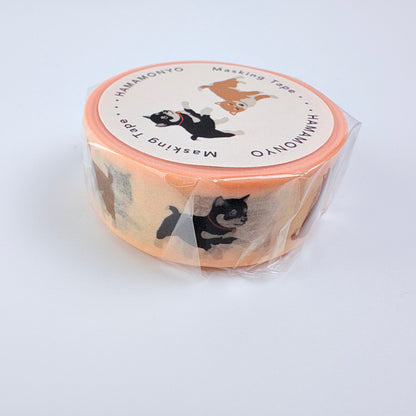 Washi páska HAMAMONYO – Kuro Shiba & Shiba inu, 15 mm × 5 m