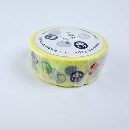 Washi páska HAMAMONYO – Barevné figurky daruma, 15 mm × 5 m