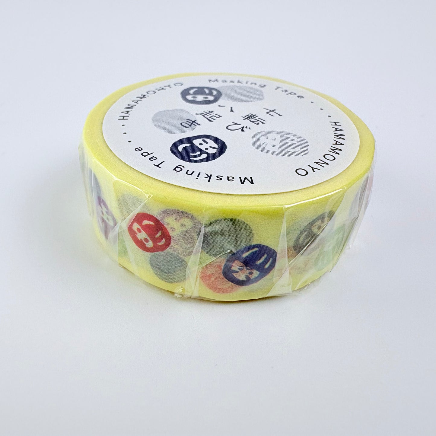 Washi páska HAMAMONYO – Barevné figurky daruma, 15 mm × 5 m