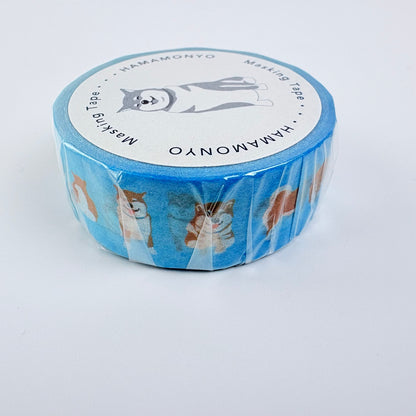 Washi páska HAMAMONYO – Shiba inu na modrém podkladu, 15 mm × 5 m