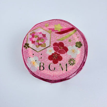Washi páska BGM – Japonské květy se zlatými detaily, 20 mm × 5 m