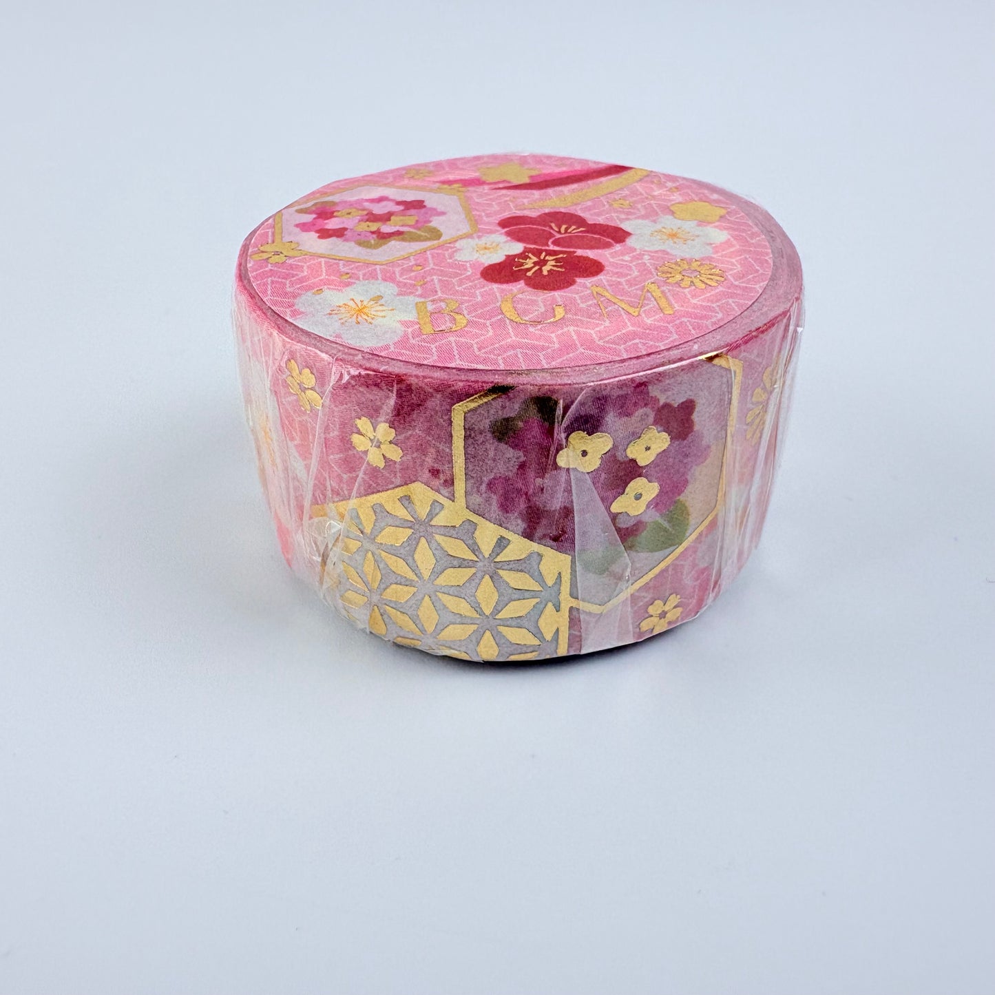 Washi páska BGM – Japonské květy se zlatými detaily, 20 mm × 5 m