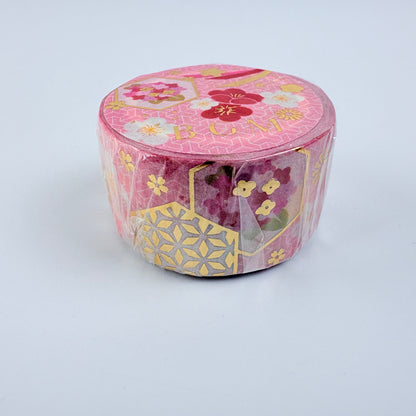 Washi páska BGM – Japonské květy se zlatými detaily, 20 mm × 5 m